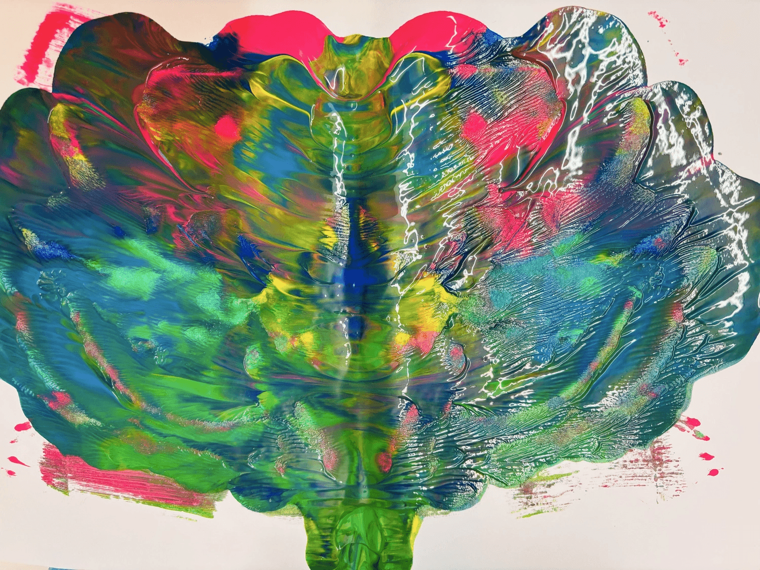 Abstrakte Kunsttherapie-Arbeit in Pink, Grün und Blau